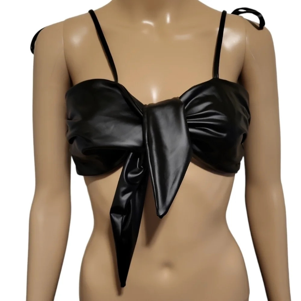 NWOT KTOO Black Faux Leather Top (Size L)